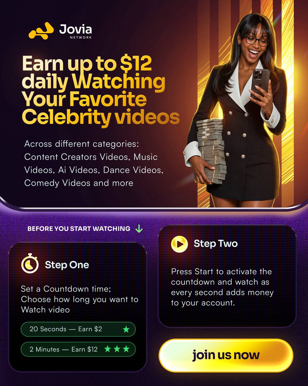 Jovia celebrity videos promotional feature